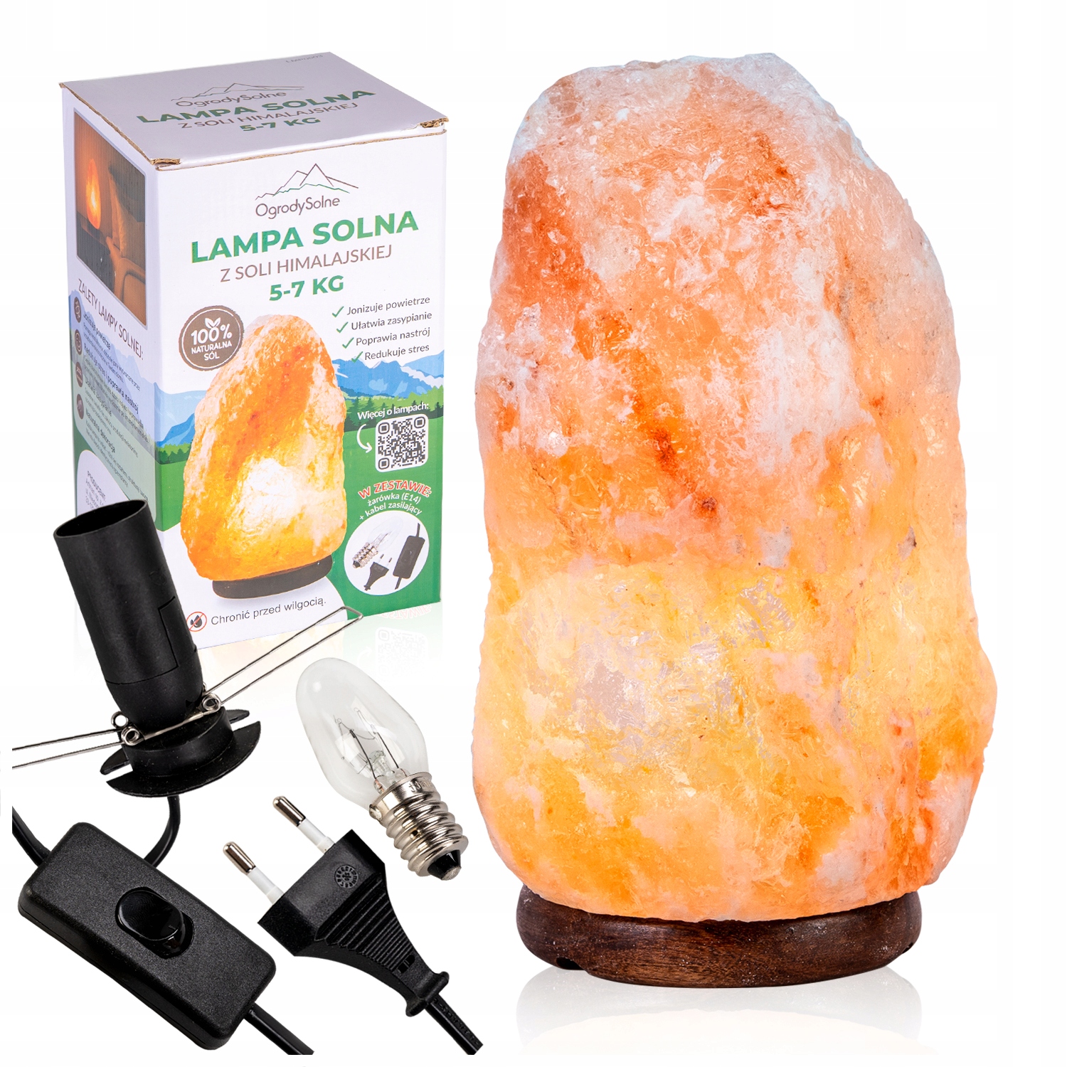 Lampa Solna 5-7 kg Jonizator Sól Himalajska Lampka Nocna do Sypialni Biura-Zdjęcie-0
