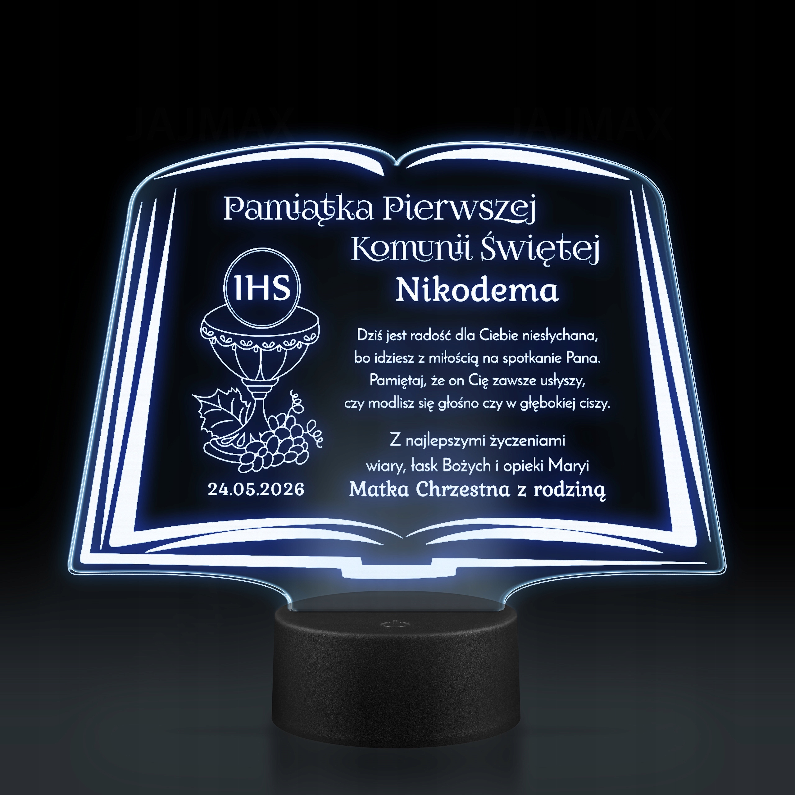 Pamiątka Pierwszej Komunii Świętej LAMPKA LED prezent na Komunię Świętą Stan opakowania oryginalne