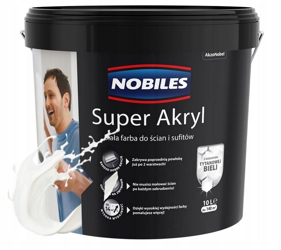 Nobiles Akryl Akrylowa Farba Do Ścian I Sufitów Biała 10L