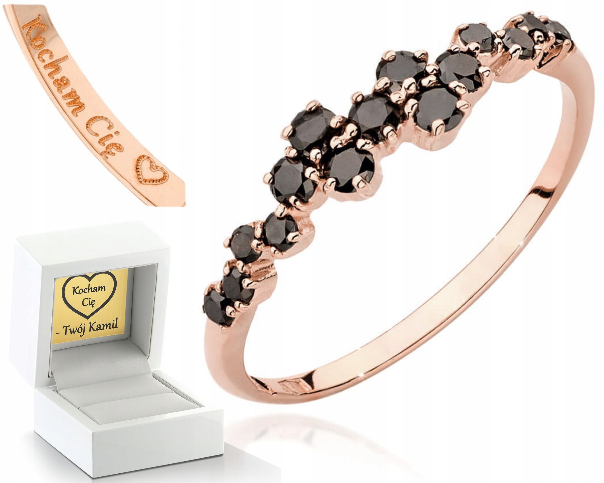 Růžové Zlato Prstýnek S Černými Brilianty 585