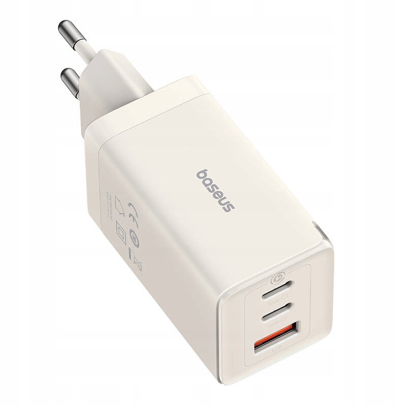 Síťová nabíječka Baseus GaN5, 2x Usb-c Usb, 65W kabel 1 m (bílý)
