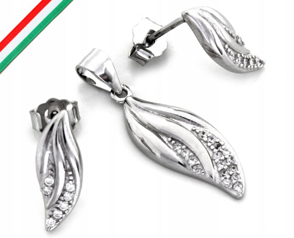 Stříbrný set šperků 925 lístků se zirkony, jedinečný vzor jako dárek