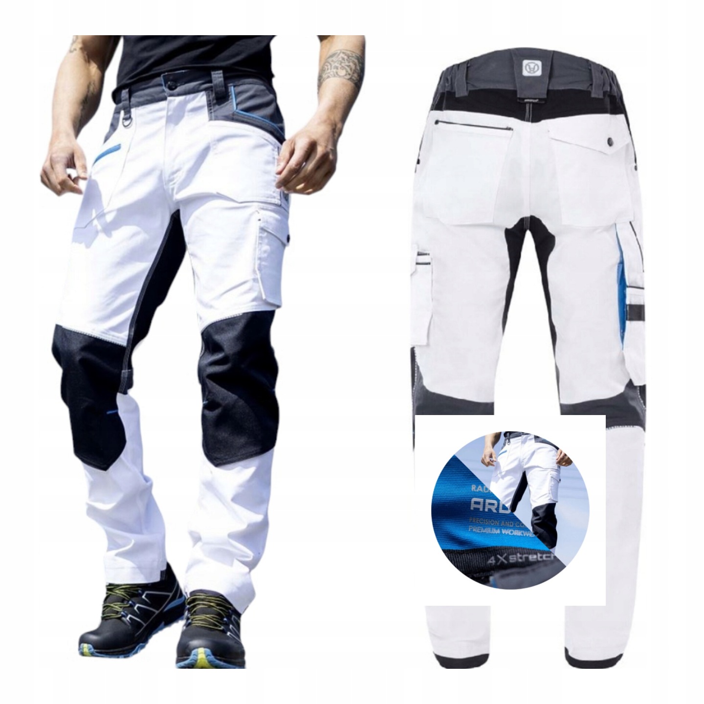 Elastické pracovní kalhoty do pasu Ardon 4Xstretch H6601 bílé vel. 50
