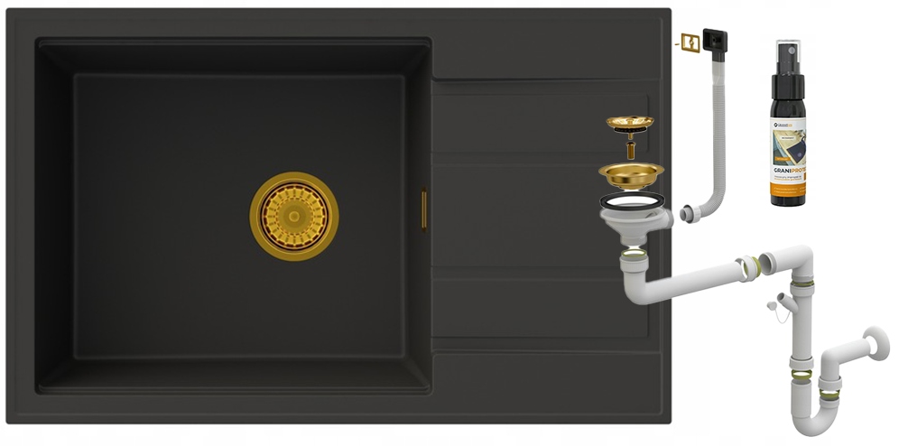 Granitový Jednokomorový Drez Louis S Odkvapkávačom, Sifón Zlatý