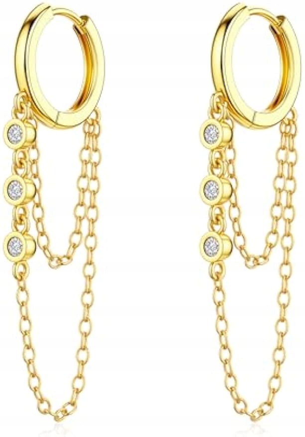 Náušnice s řetízkovými střapci a kroužkem pro ženy, 14K zlato, jemné malé náušnice s kubickou zirkonií