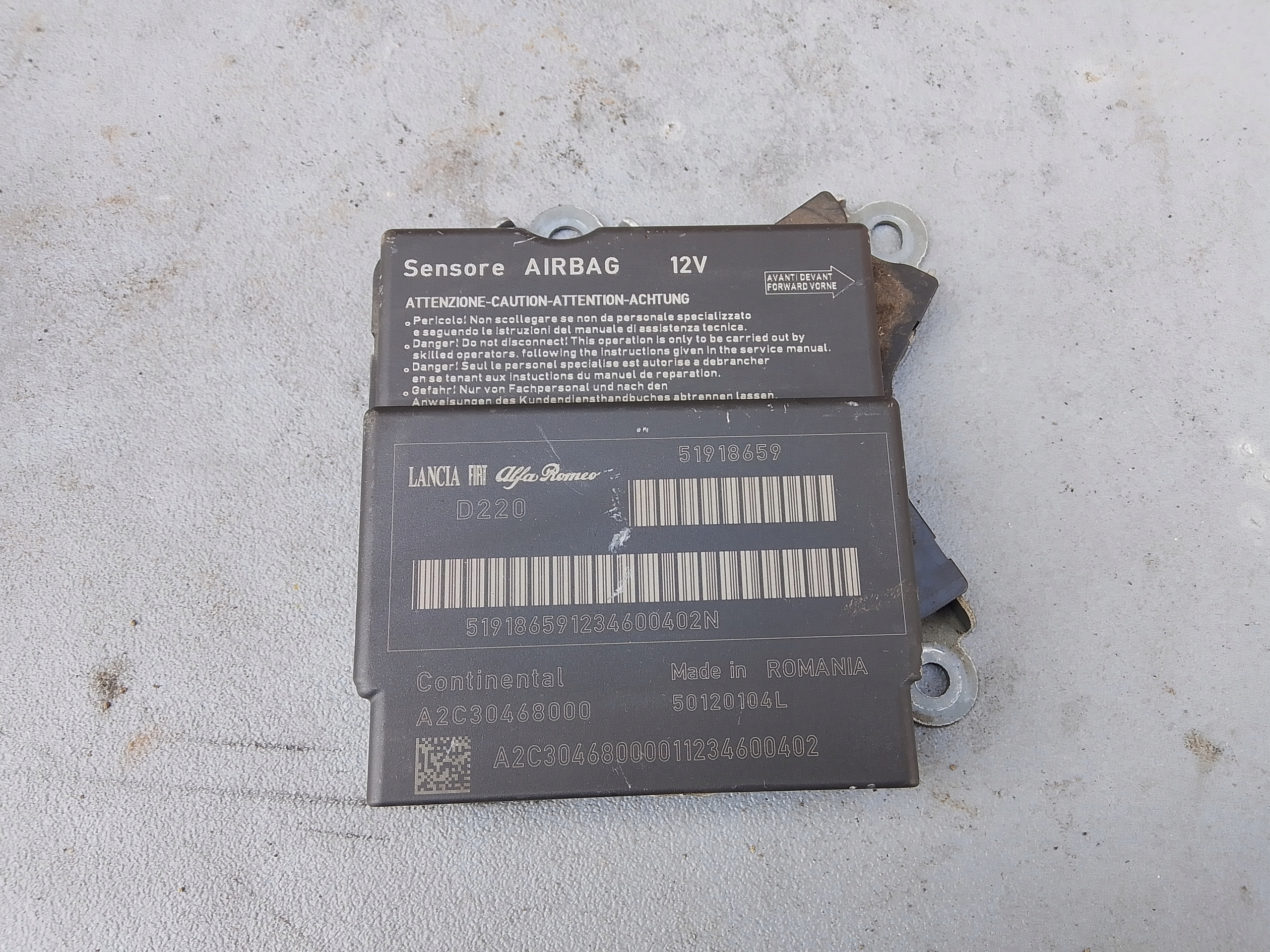 Moduł/Sterownik airbag Fiat 500 51918659 A2C30468000