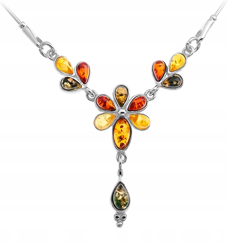 Stříbrná Kolia s originálním přírodním baltský jantar stříbro 925 Náhrdelník