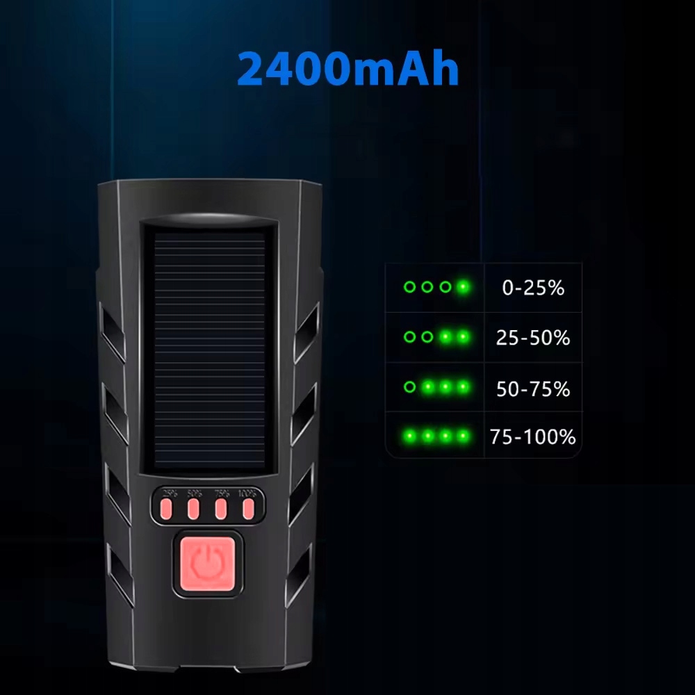 OUTLET LAMPKA ROWEROWA AKUMULATOROWA SOLARNA PRZÓD TYŁ LED DZWONEK Kolor dominujący czarny