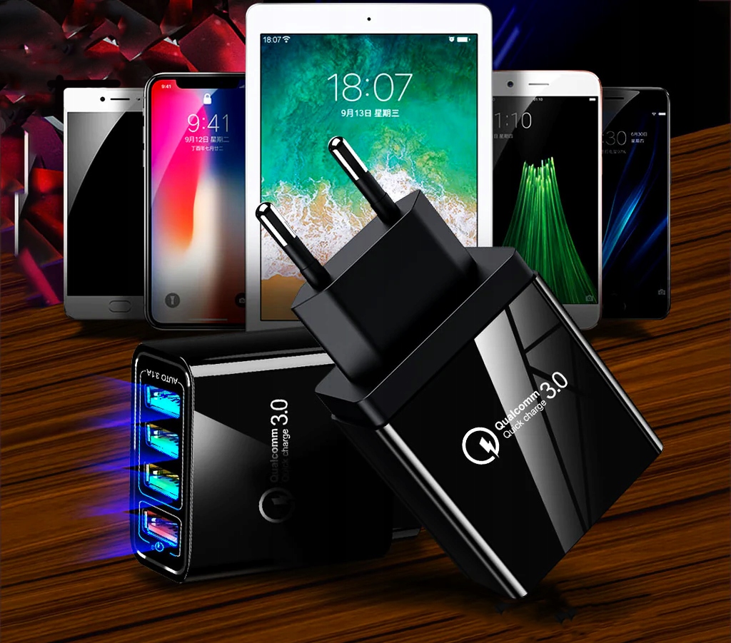 SZYBKA ŁADOWARKA SIECIOWA 4xUSB QC 3.0 ZASILACZ KOSTKA DO TELEFONU WTYCZKA Kod producenta KB43