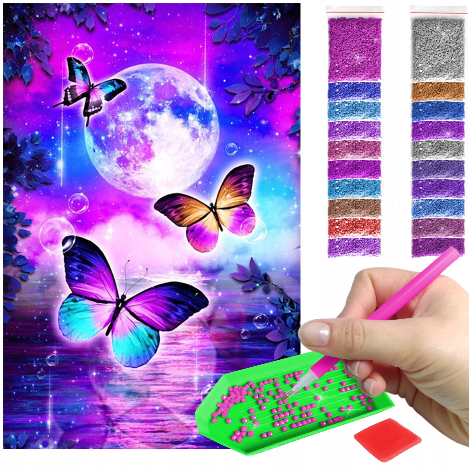 Haft Diamentowy diamond painting motyle motyl księżyc kwadratowe diamenciki