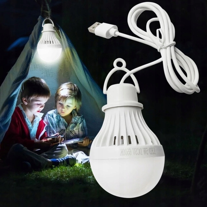Żarówka na USB LED LAMPA turystyczna wisząca z wieszak-iem haczyk Moc 3 W