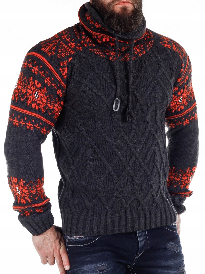 SWETER NORWESKI MĘSKI WYSOKI KOŁNIERZ - M