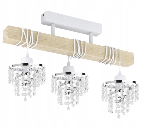 Lampa lustr dřevo 3xE27 Loft Bílá drátěnka