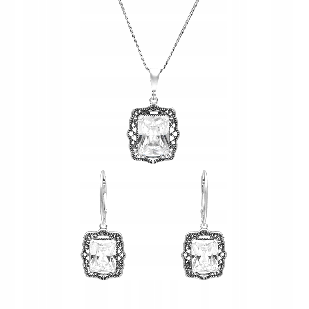 Komplet s bílými zirkony stříbro retro vintage