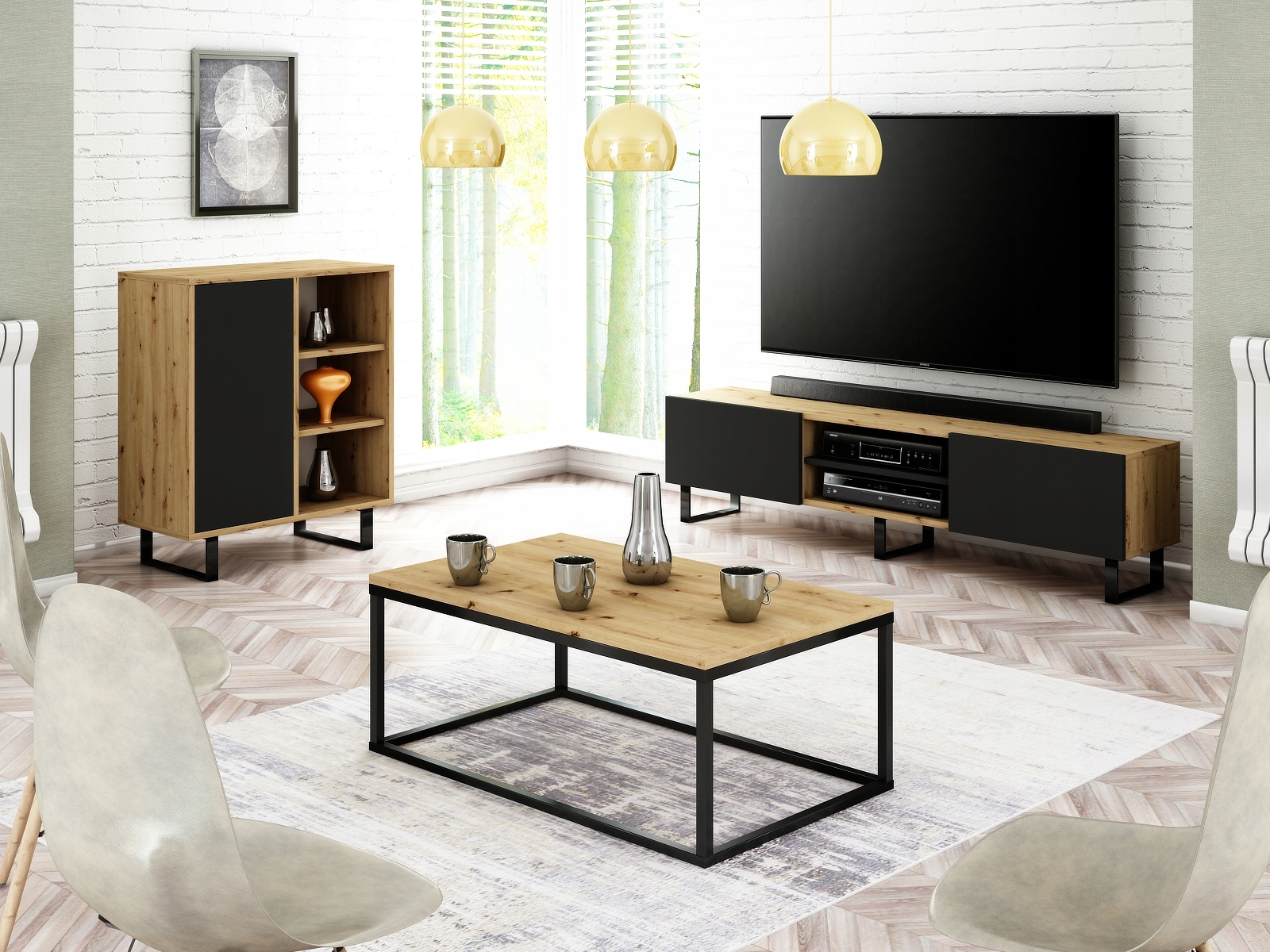 KOMODA LOFT 80 1D DĄB HALIFAX /CZARNY MAT EGGER (5904109741435