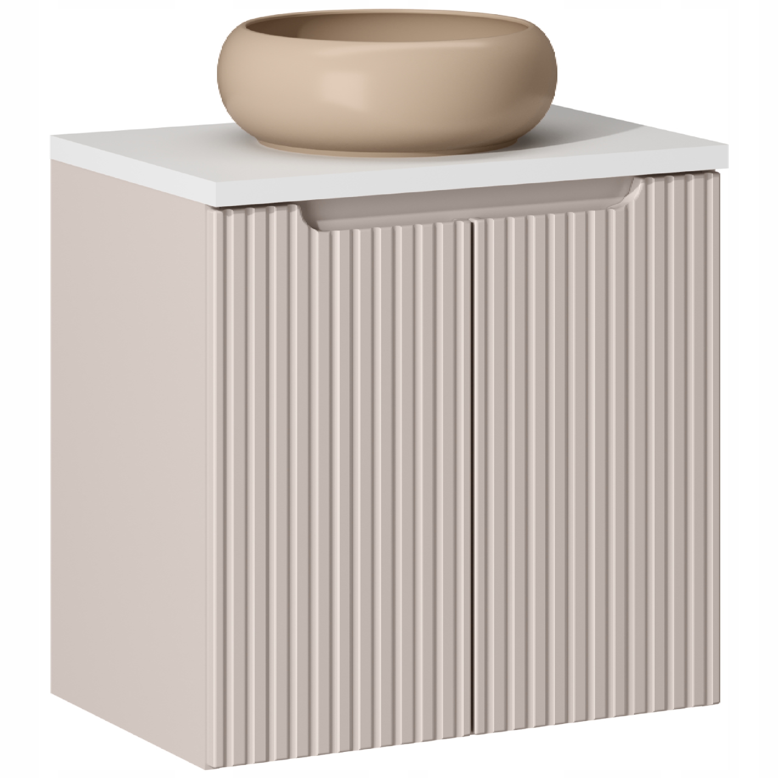 KASZMIROWA ryflowana szafka NOVA CASHMERE z umywalką i blatem 60 cm WHITE