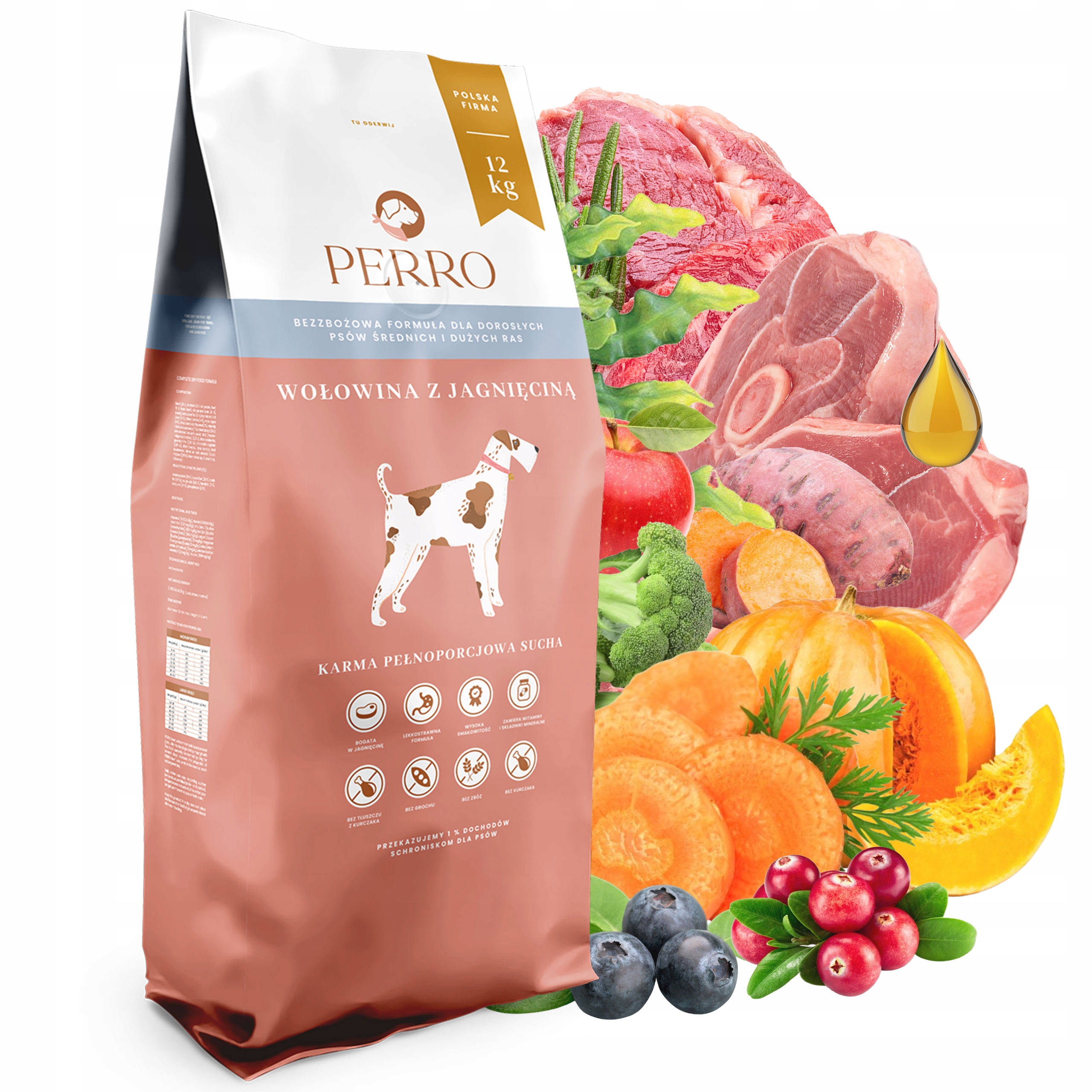 Levně Perro Středně velké plemeno krmivo pro psy Hovězí jehněčí 12 kg