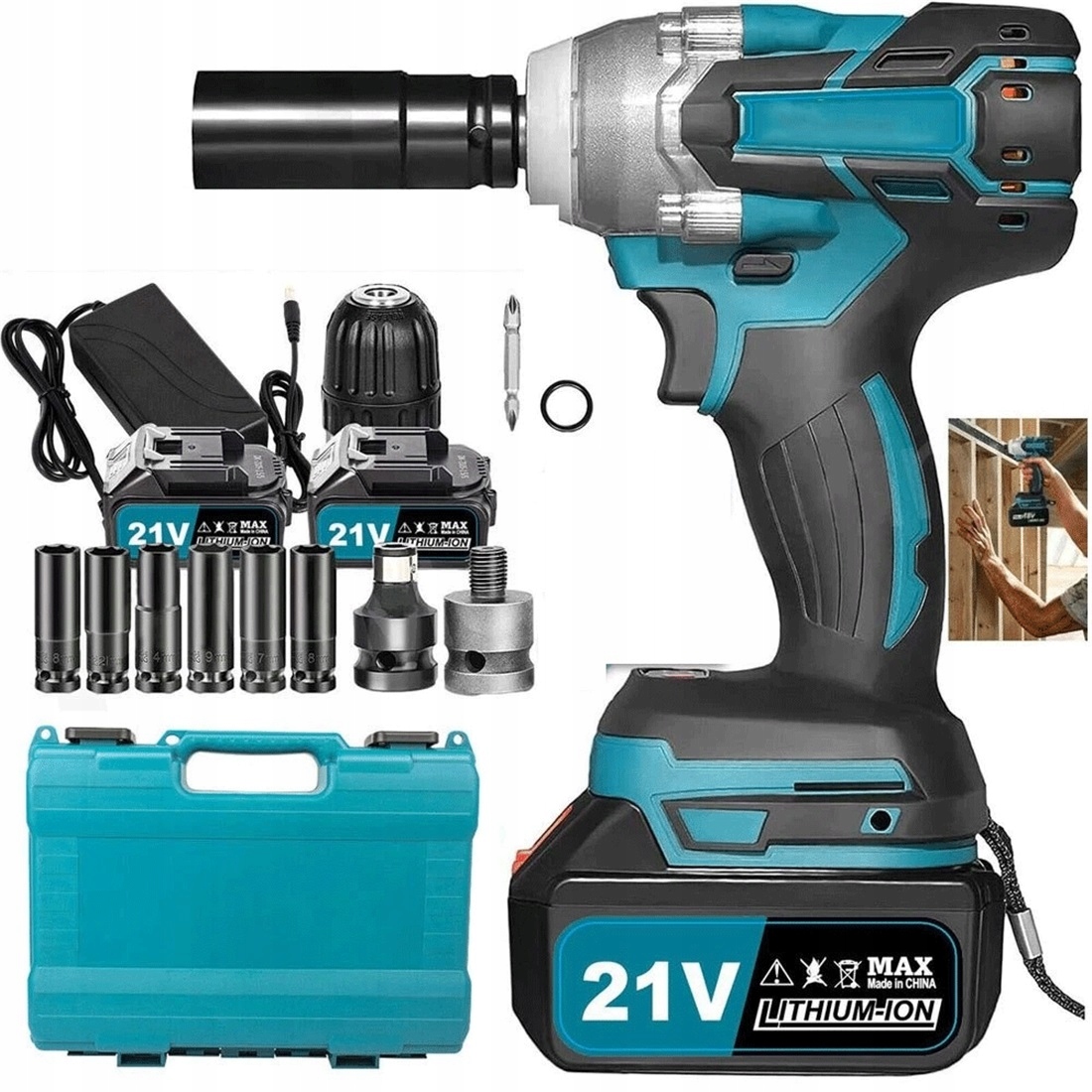 Elektrický Rázový Utahovák 650 N.m 3200 Ot/min S 2 Bateriemi, Černo-modrý