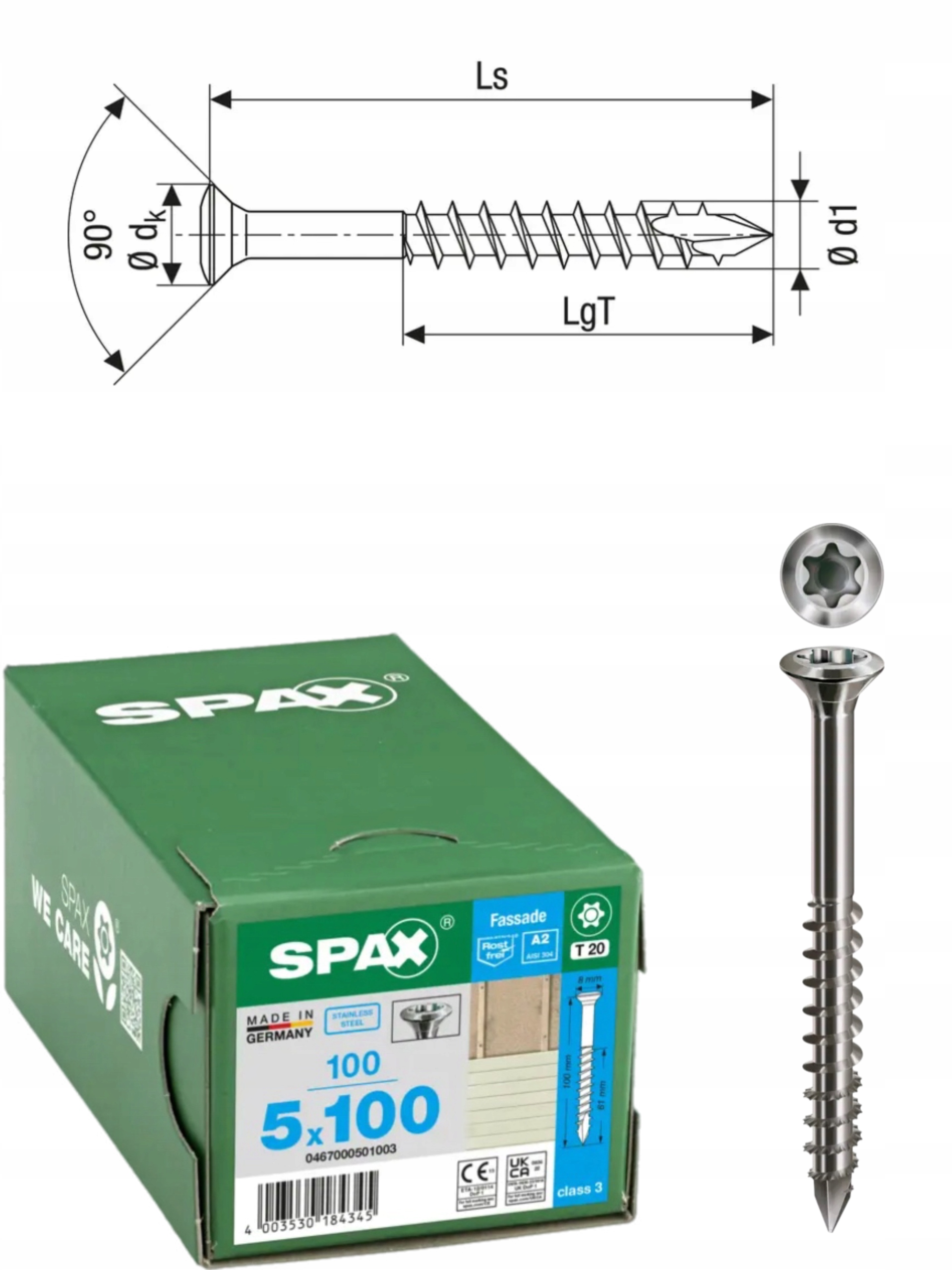 z nerezové oceli fasádní šrouby A2 Spax 5 x 100 mm 100 ks