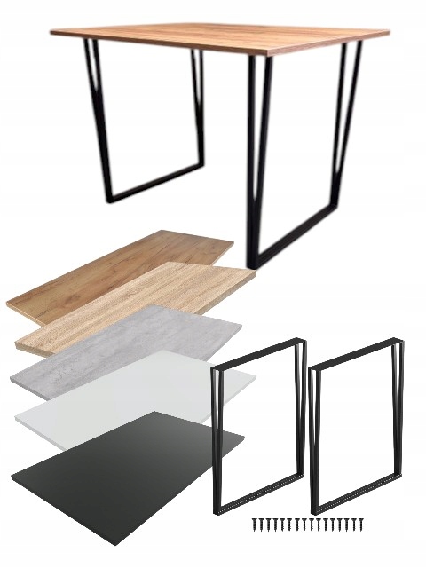 Loftový Stůl 100X80 CM nohy černé V kuchyni obývací pokoj barvy desek dle výběru