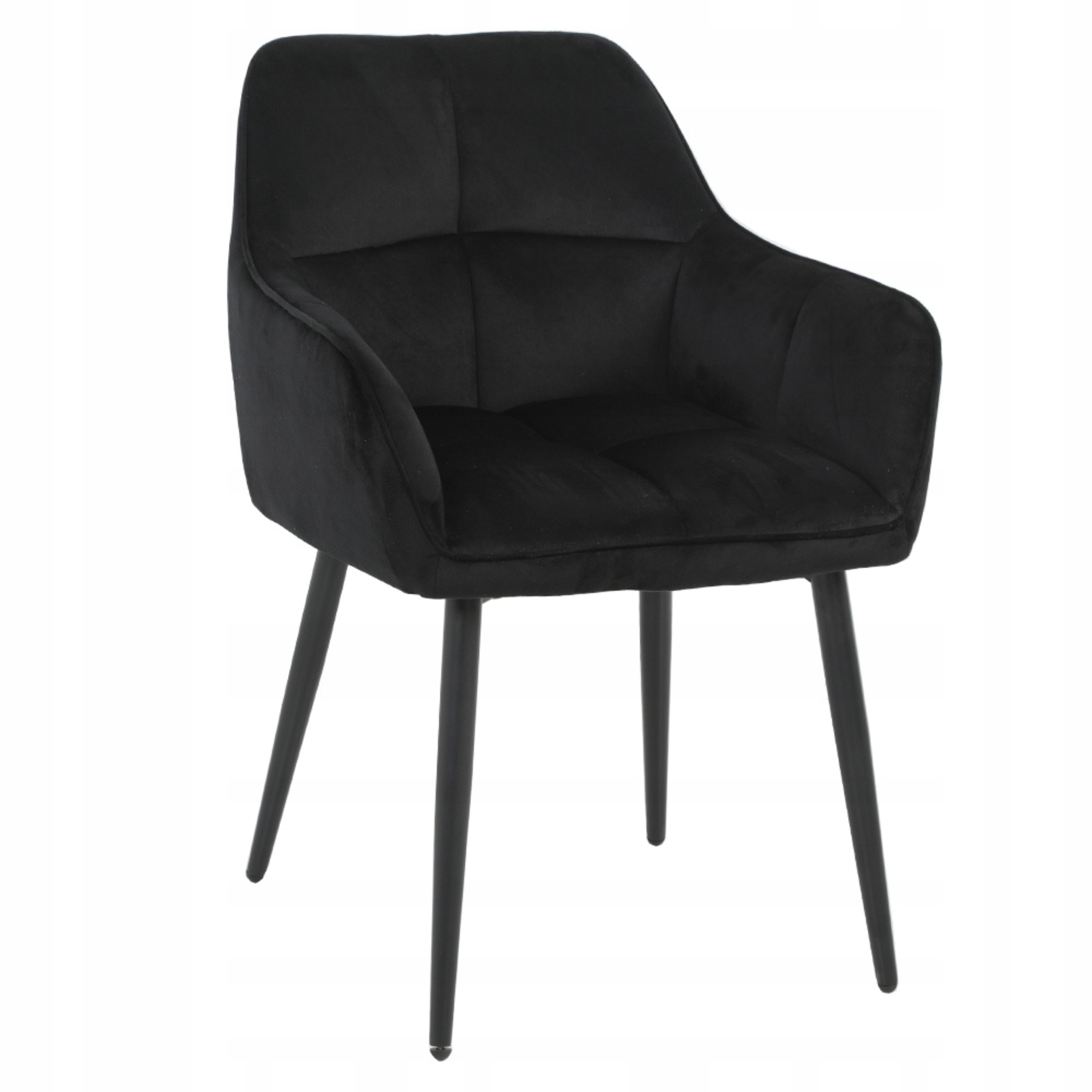 Černé velurové křeslo elegantní do jídelny obývacího pokoje s kovovými nohami Elior