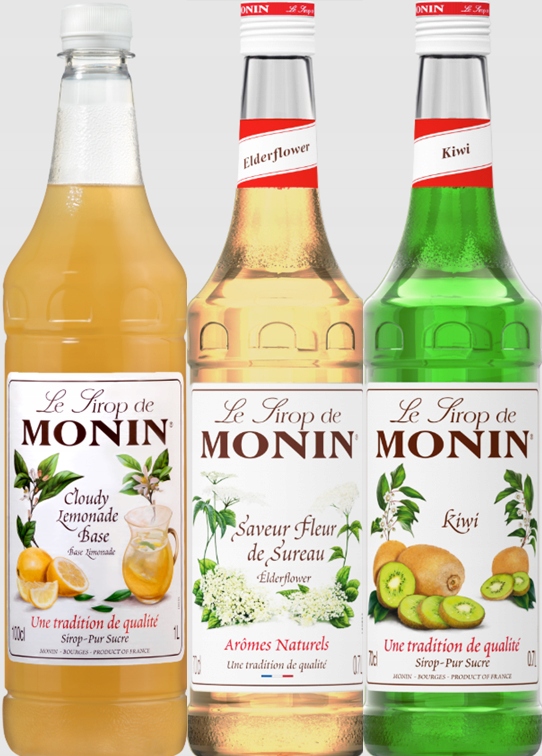 Zestaw letni do lemoniad i drinków Monin Cloudy, Kwiat bzu, Kiwi