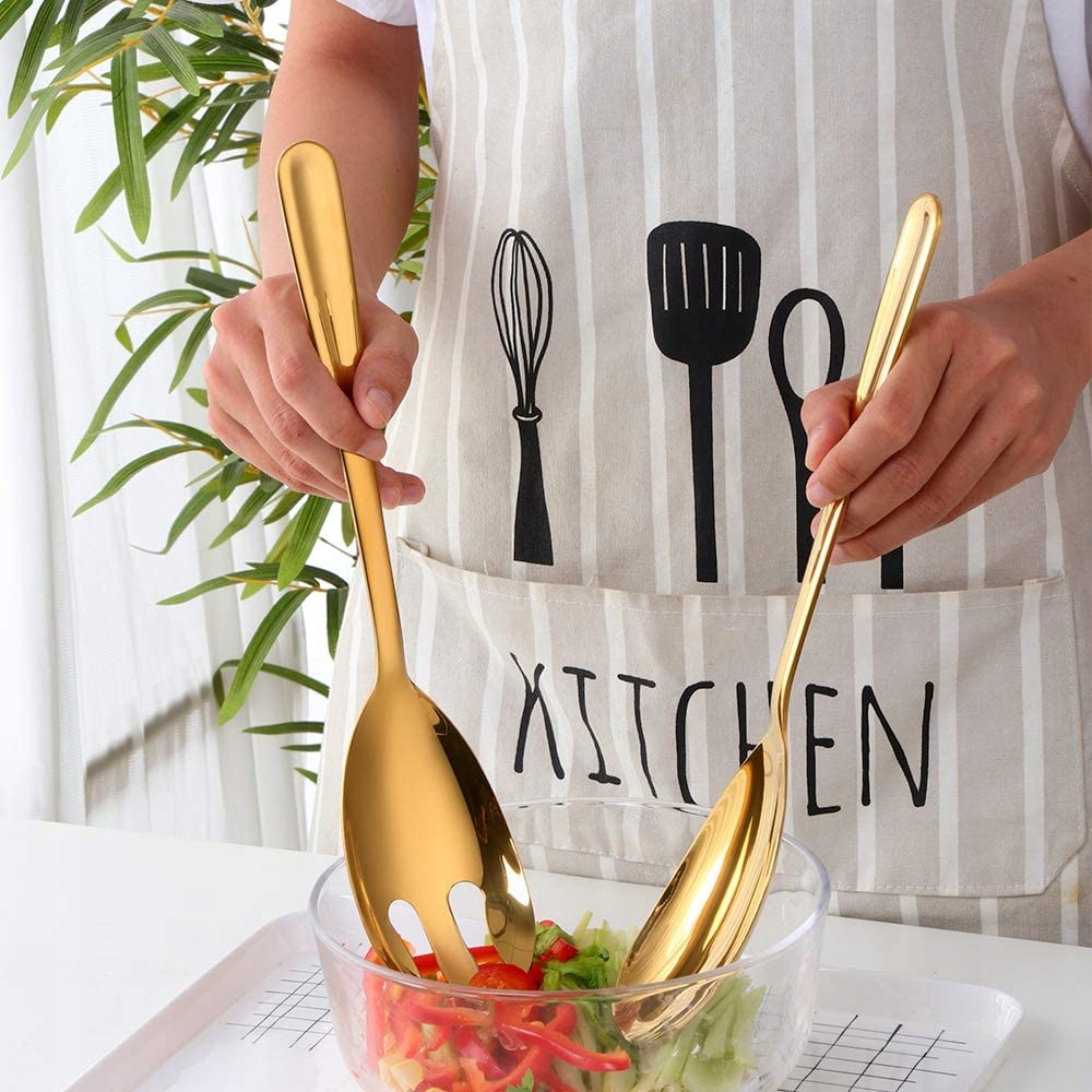 Złote łyżki do serwowania sałatkowe JAKOŚĆ DŁUGIE 30 cm Linia złota