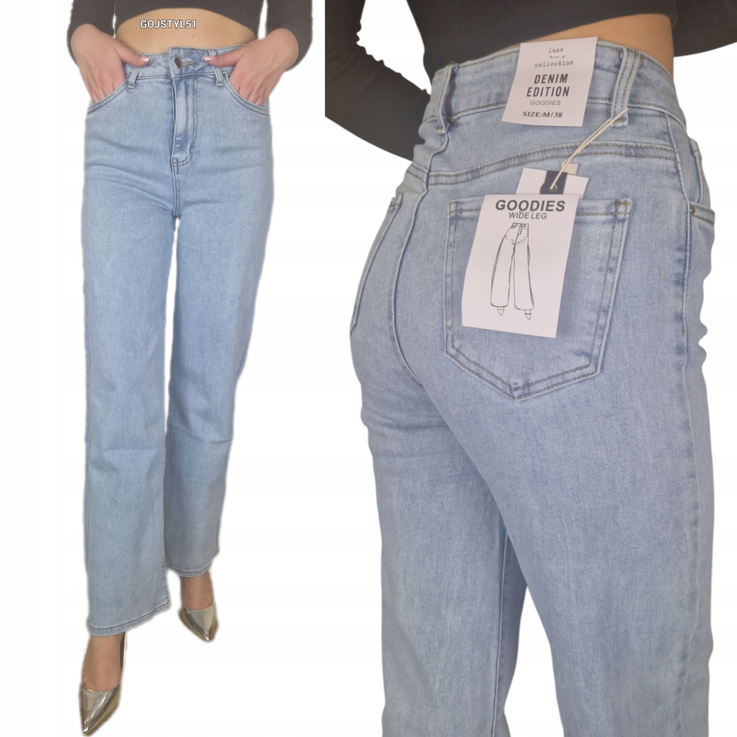 Spodnie Jeansowe Damskie Elastyczne Szerokie Jeansy Jasne