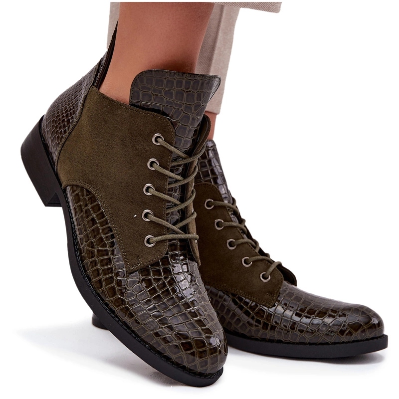 Dámské Kotníkové Boty S Ozdobným Lakováním Vinceza 16477 Tmavě Zelené 37