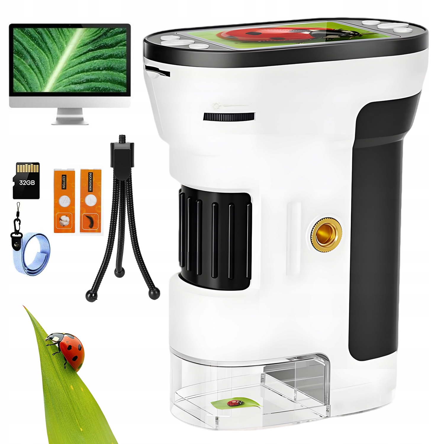 Digitální Mikroskop 3V1 Obrazovka 2 Palce 1000 X Karta 32 Gb Baterie