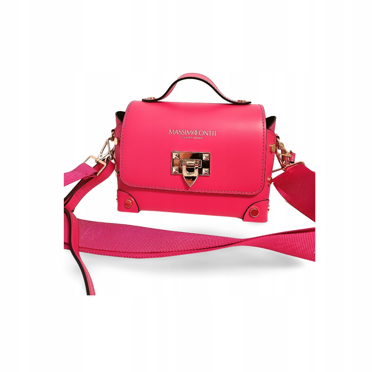 Massimo Contti kabelka kufřík kožená fuchsiová cvočky