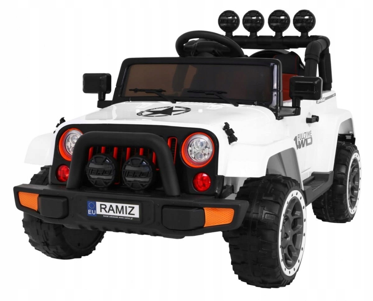 Autko elektryczne Terenowe Full Time 4WD Biały 4x4 pilot audio schowek Led