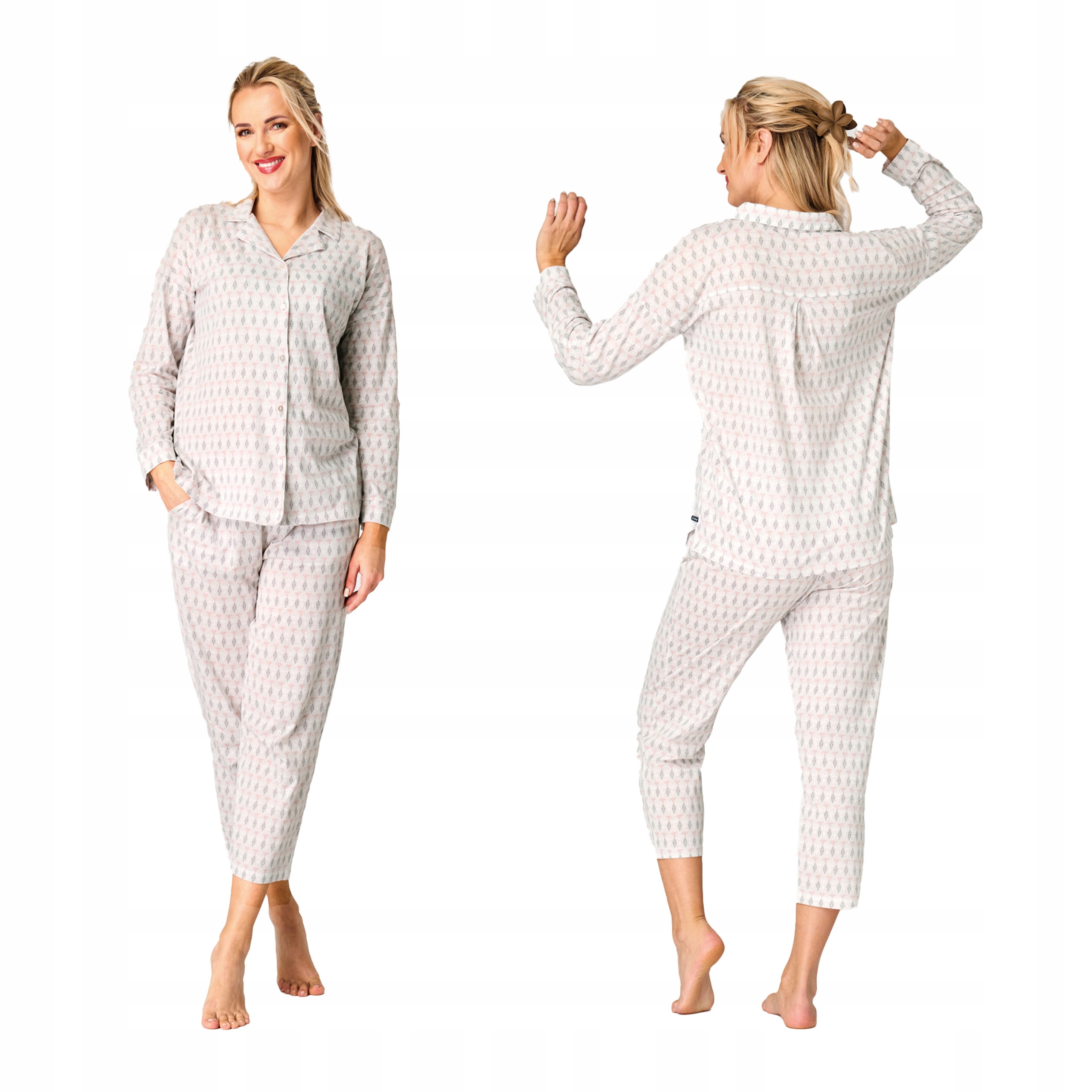 Dámské bavlněné dvoudílné rozepínací pyžamo XXL s dlouhým rukávem 100 bavlna
