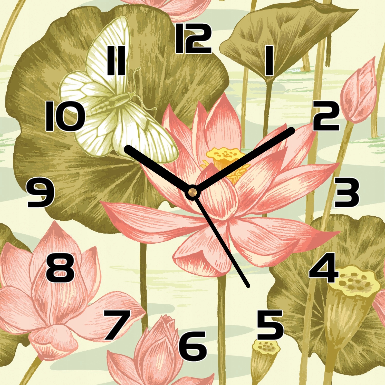 

Ładny zegar na szkle Lilie w stylu retro 30x30 cm