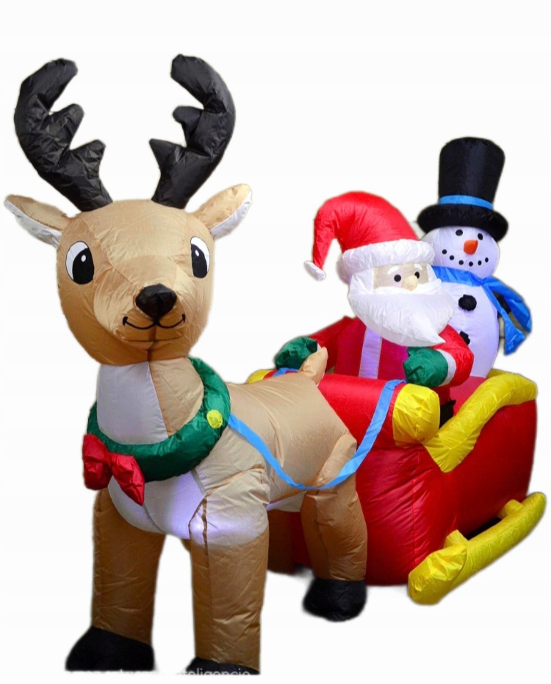 Nafukovací Mikuláš na saních s Led a sněhulákem, polyester