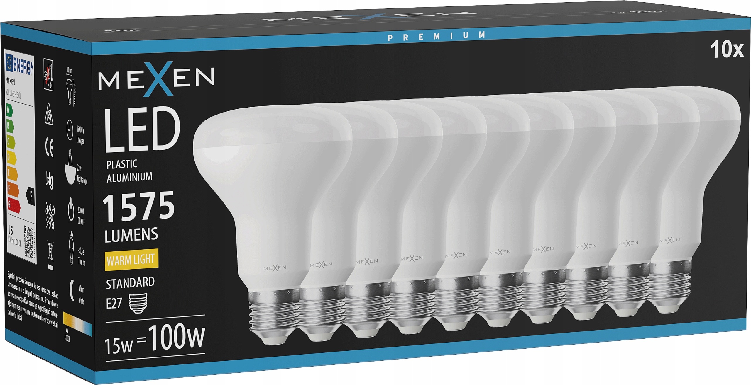 Mexen Nova 10X Led Žárovka E27 R80 15W Teplá Bílá 3000K 1575 LM
