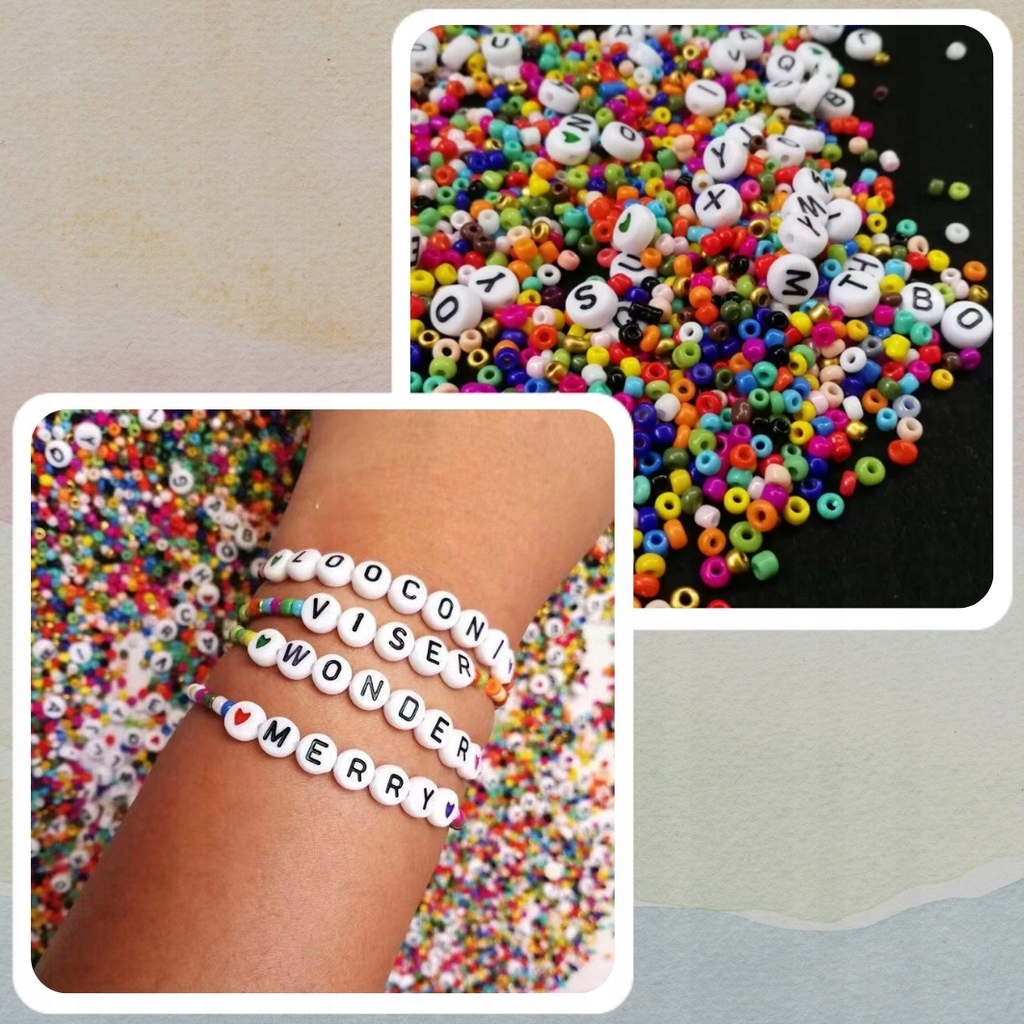ZESTAW KORALIKÓW DO ROBIENIA BRANSOLETEK LITERKI DLA DZIECI PREZENT Marka bez marki
