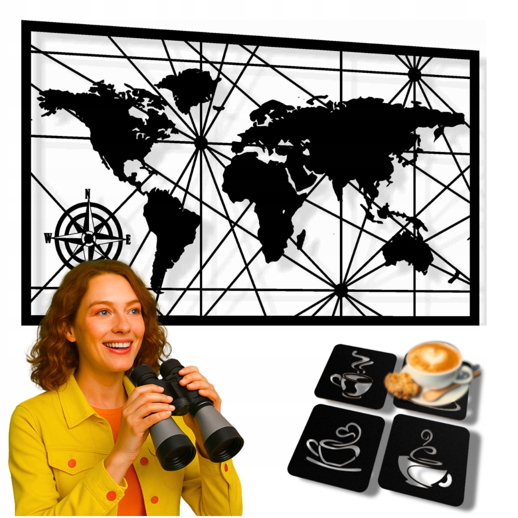 OBRAZ AŻUROWY 3D XXL MAPA ŚWIATA DEKORACJA NA ŚCIANĘ OZDOBA PANEL + GRATIS