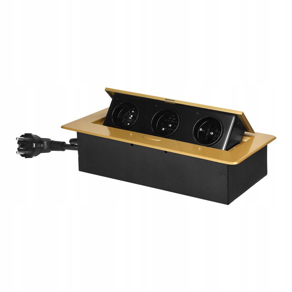 Nábytková zásuvka zapuštěná do desky, kabel 1,5 m, 3x2P+Z, zlatá