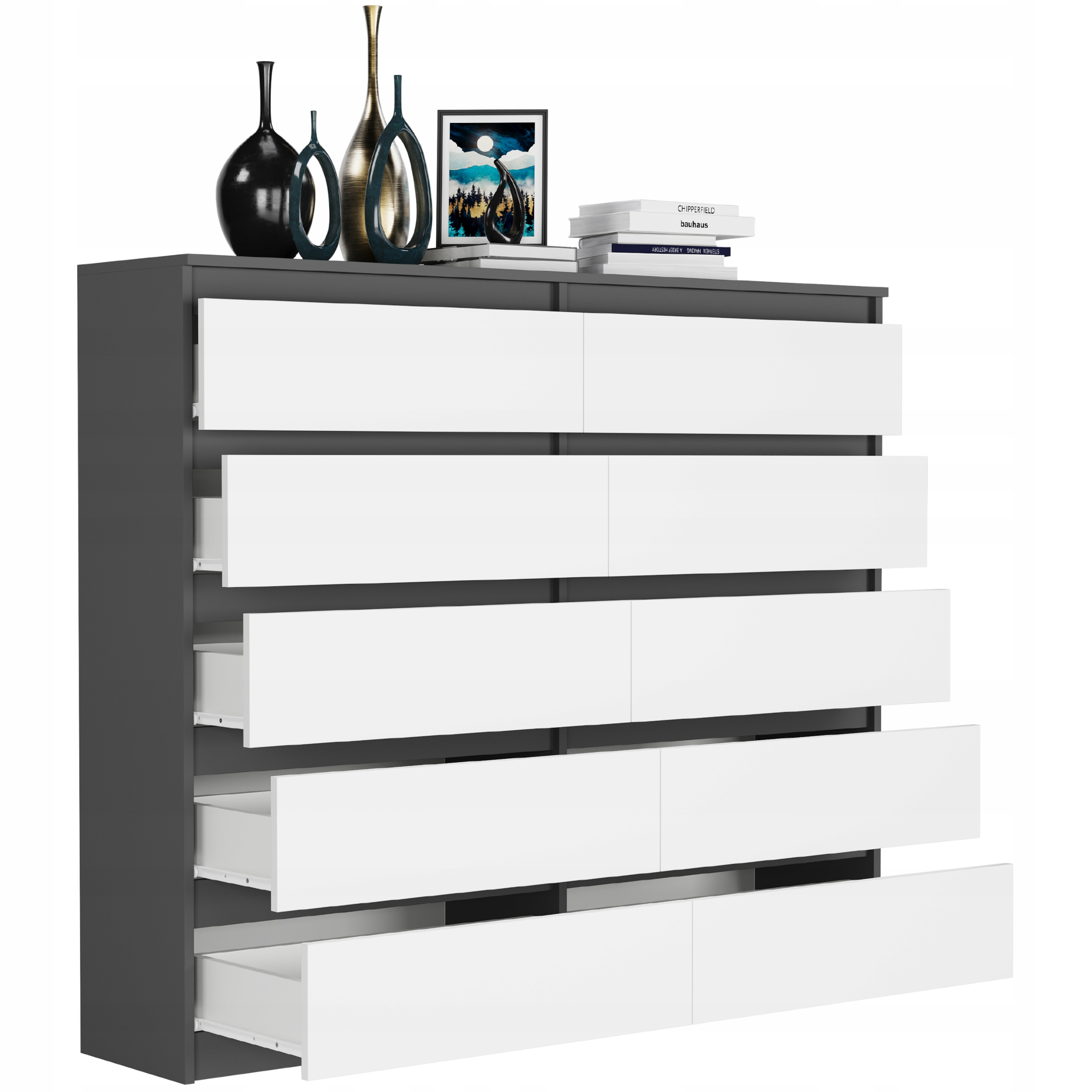 Nowoczesna KOMODA 140 SZAFKA 10 SZUFLAD R-140-S10 ANTRACYT MIX