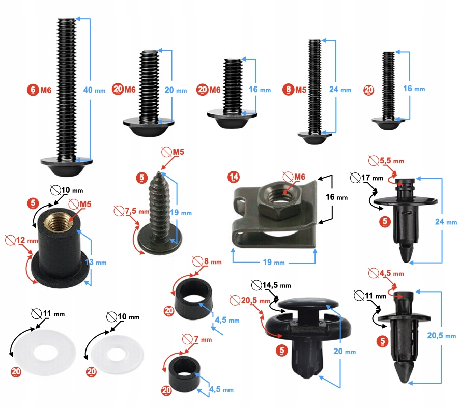 Śruby owiewek uniwersalne aluminiowe czarne Moretti Producent Moretti