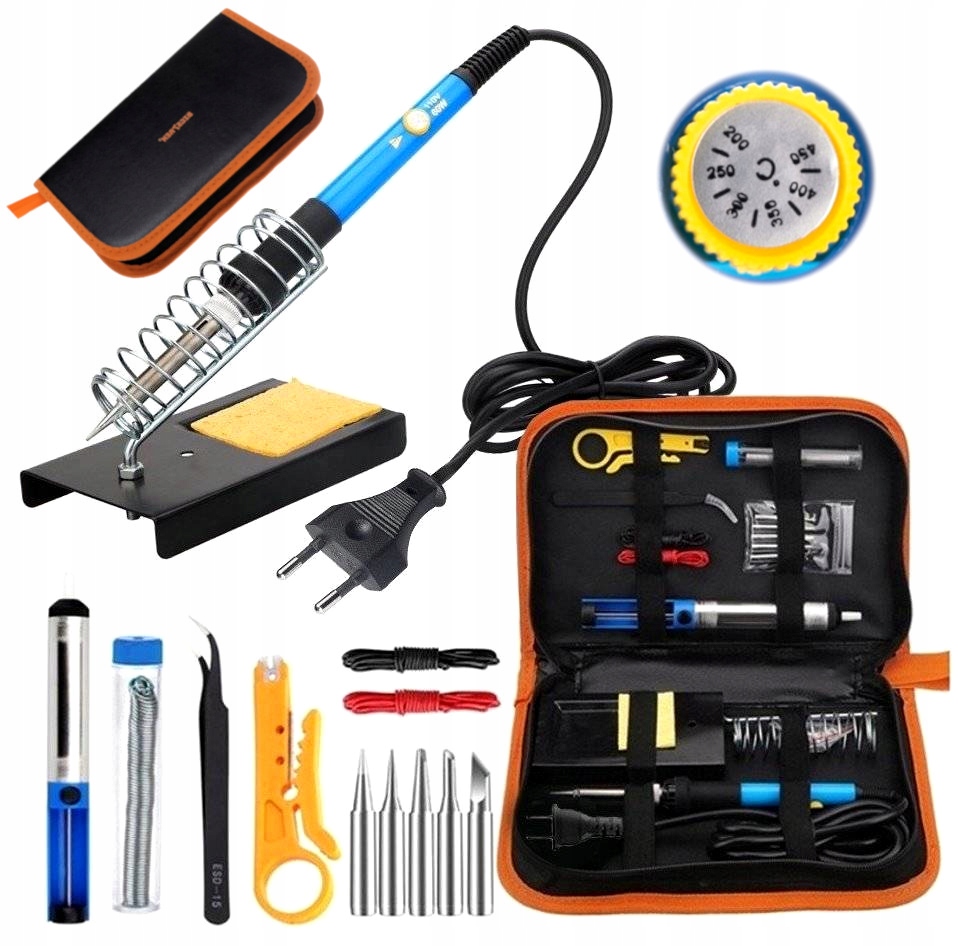 

Zestaw lutownica cyna odsysacz groty pęseta Etui