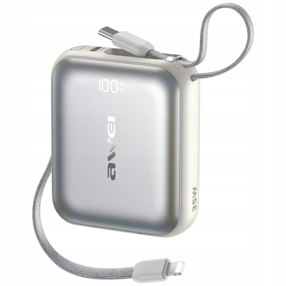 Powerbanka Awei AS-181 10000mAh 35W Usb-c kabely Lightning/USB-C stříbrná