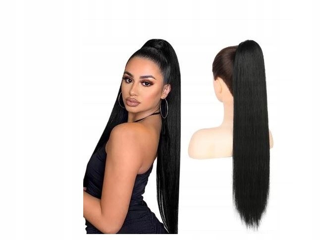 Prodloužení culíku Flufy Mooz dlouhé se stahovací šňůrkou, černé vlasy 90 cm K2#