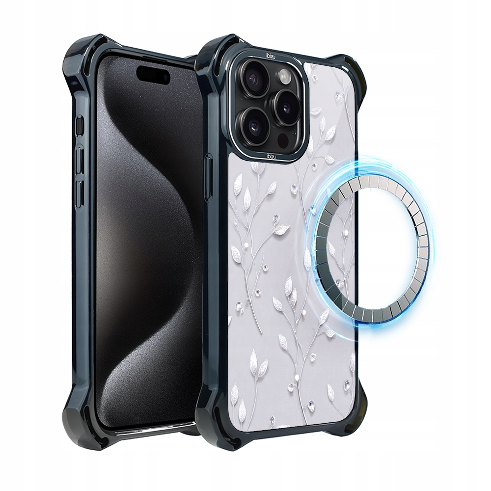 Pouzdro pro iPhone 15 Pro Ibizu DropGuard Ultra s MagSafe, Ledové květy