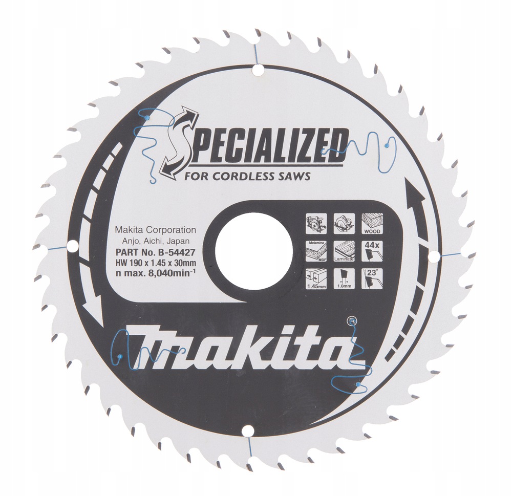 Řezací kotouč na dřevo, 190 x 30 mm, 44 zubů, Specialized, Makita [B-54427]