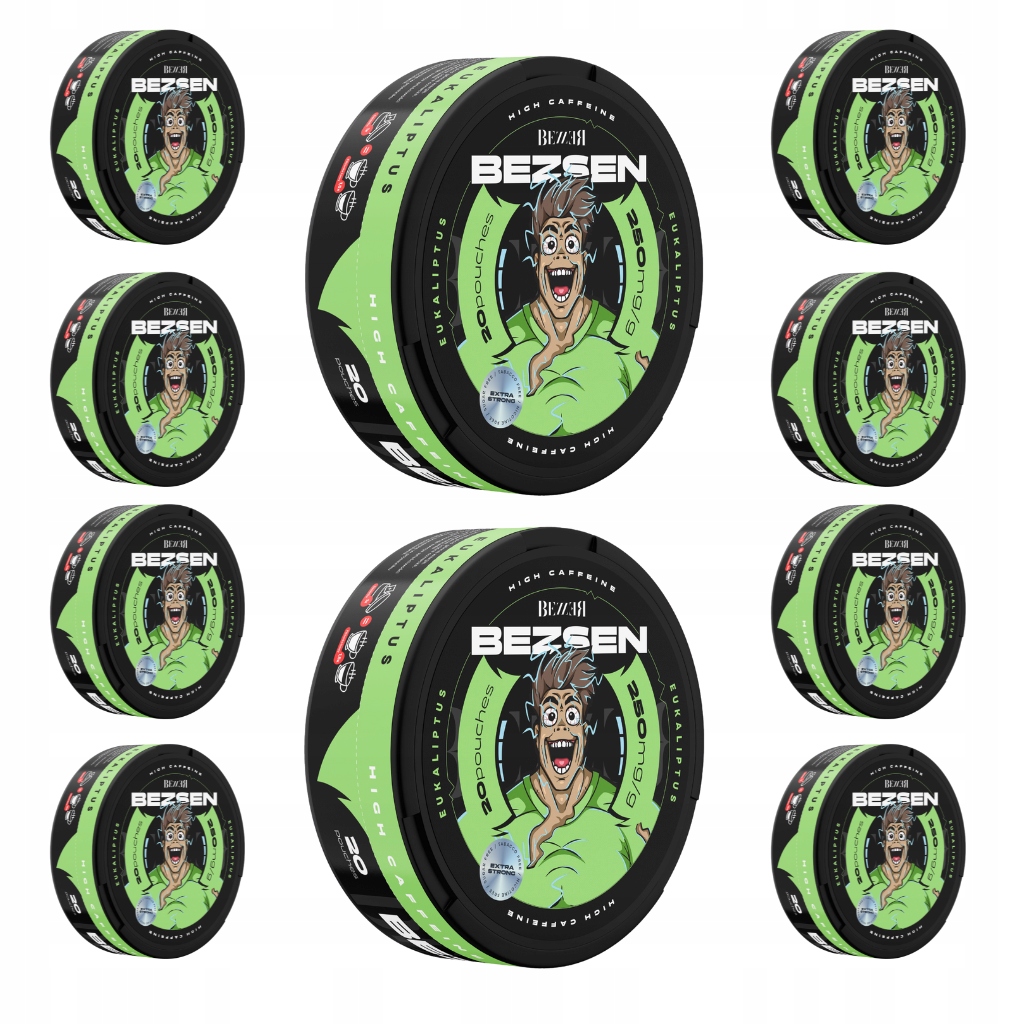 Woreczki z Kofeiną Bez Cukru Bezzer Bezsen 250mg Kofeiny Eukaliptus