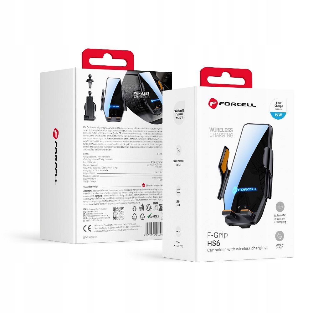 Držák s indukčním nabíjením na sklo mřížku ventilace Forcell černý