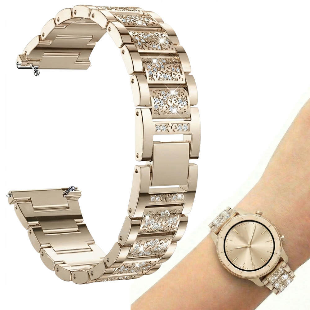 Damska opaska do zegarka kryształowa kolor szampański złoty