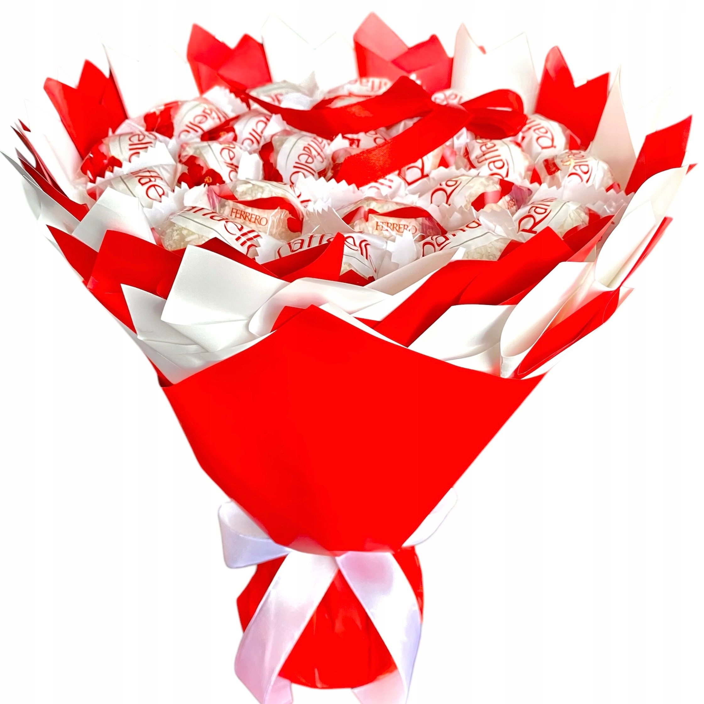 Czerwono-biały Bukiet Raffaello Słodki na każdą okazję